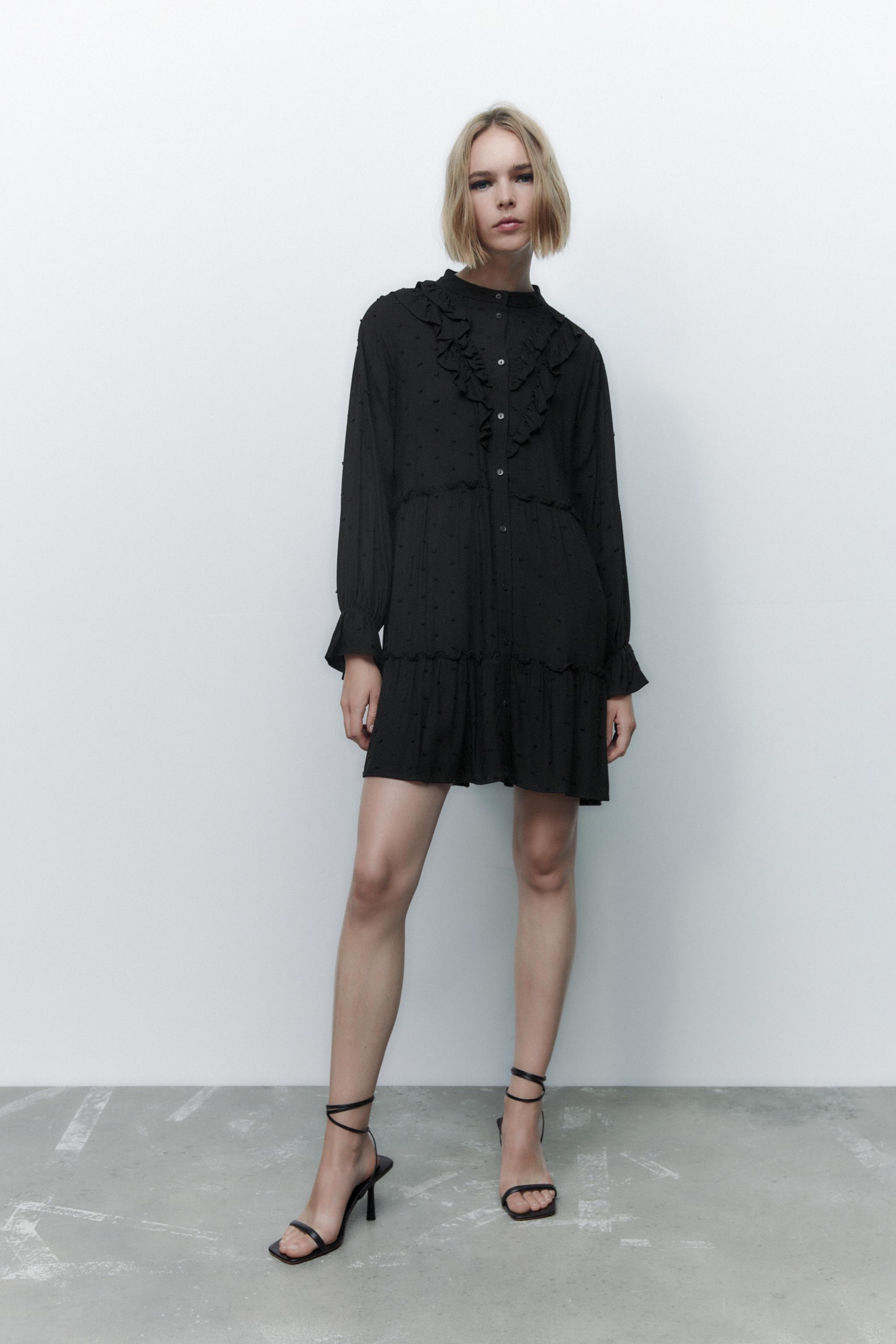 ROBE A VOLANTS ET PLUMETIS Noir ZARA Belgique Belgium
